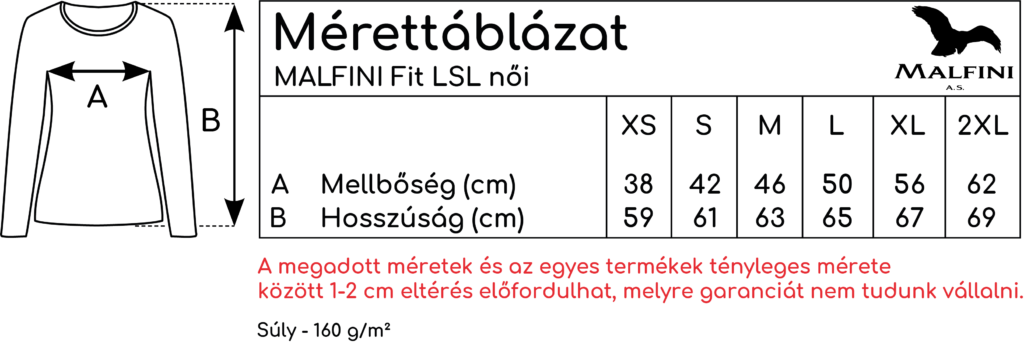 Malfini Fit LSL női mérettáblázat