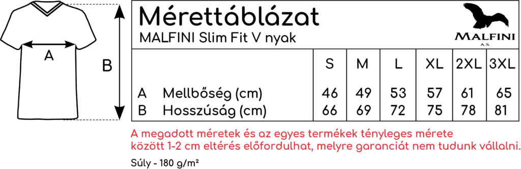 Malfini Slim Fit V nyakmérettáblázat