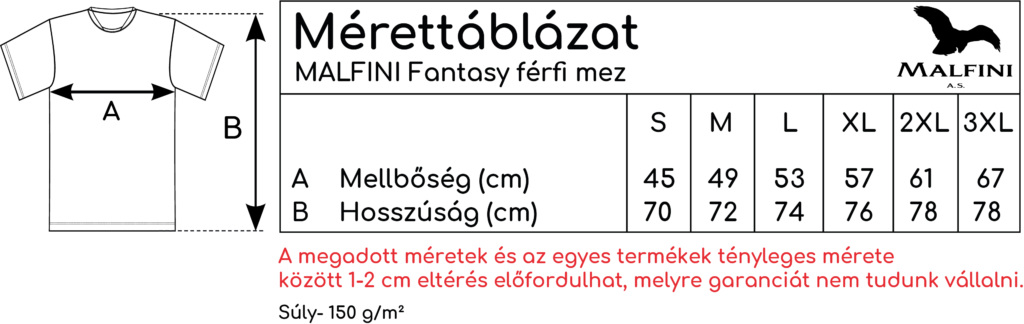 mérettáblázat Malfini Fantasy férfi mez