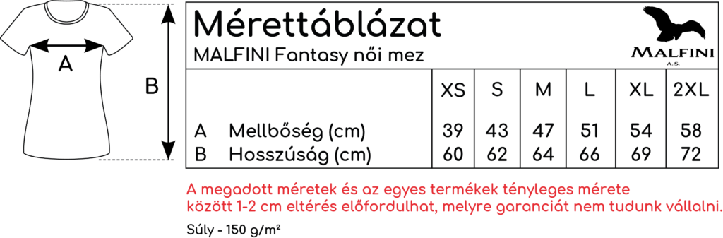 mérettáblázat Malfini Fantasy női mez