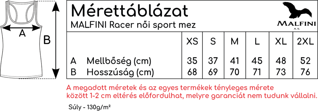 mérettáblázat Malfini Racer női sport mez